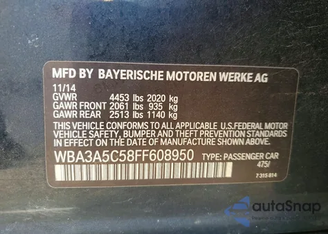 2015 BMW 328 I z USA, uszkodzony, nr VIN WBA3A5C58FF608950